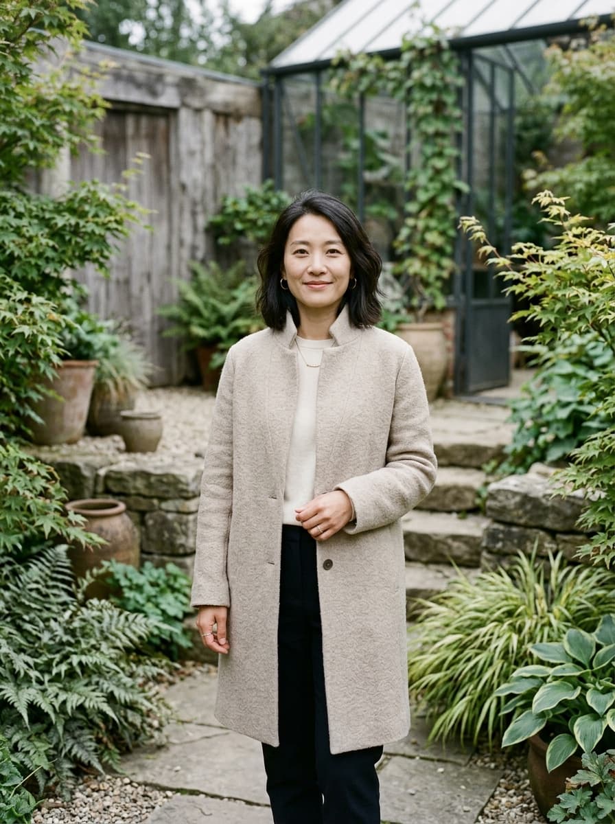 Portrait of Sofia Lin, design director of landscape architecture, overlooking botanical grounds